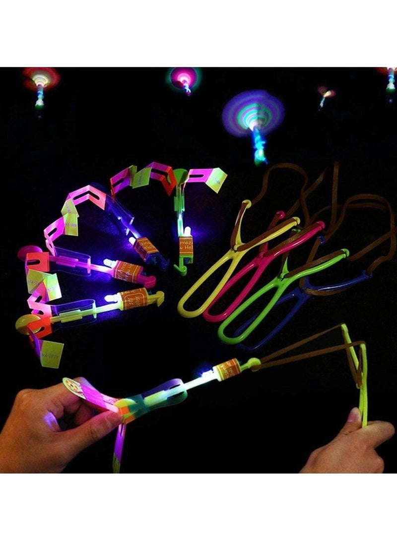 Helicopter Flying Toy, Rocket Slingshot Toy, with LED Lights Glow in The Dark, Fun Party Supplies for Birthday Gifts, Outdoor Game for Children Kids, Educational Toys for Children (10pcs) - Image 1
